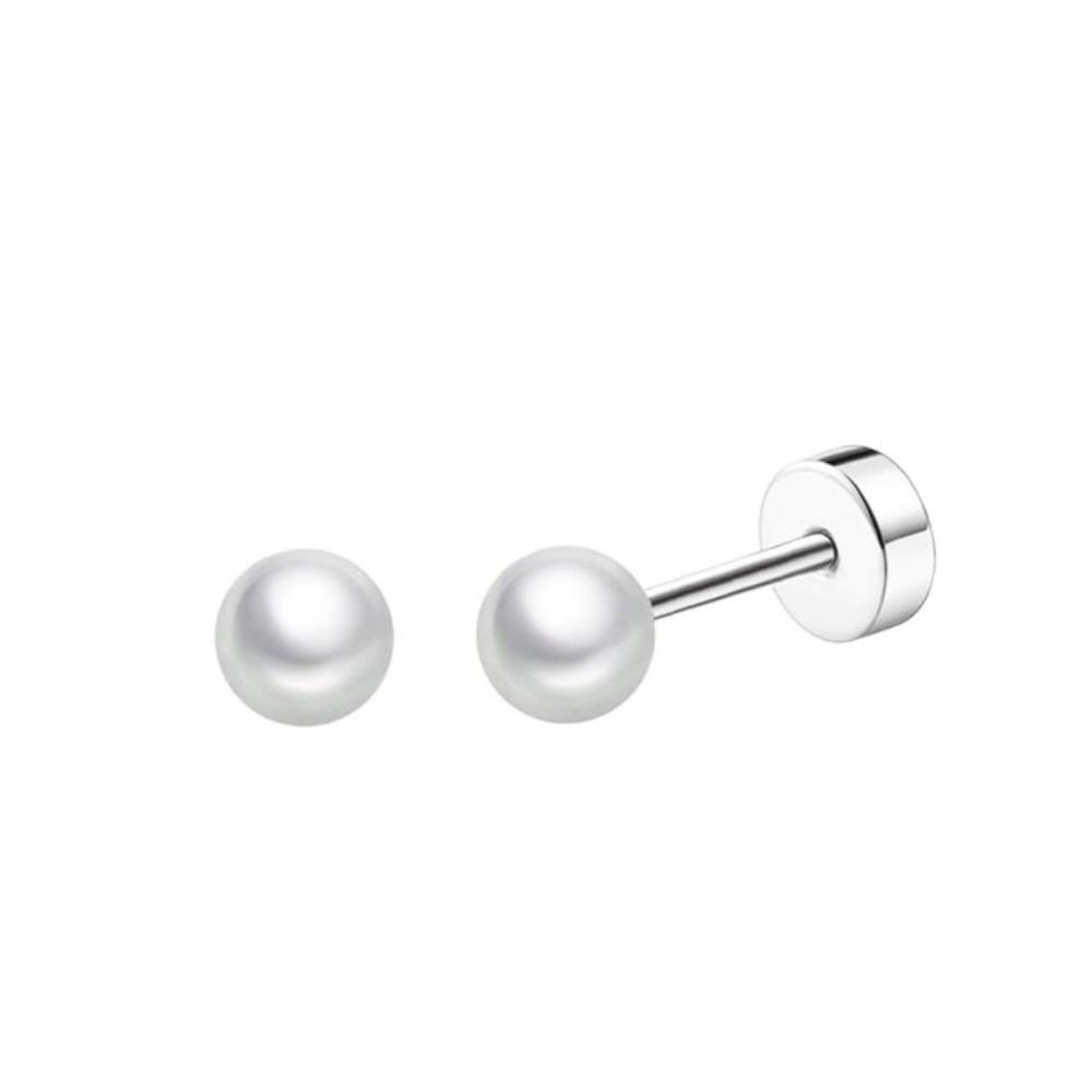 8 Pairs Flat Back Stud Earrings Sets for Multiple Piercing Small Silver Flat Back Surgical Steel Tiny Ball Pearl Cubic Zirconia