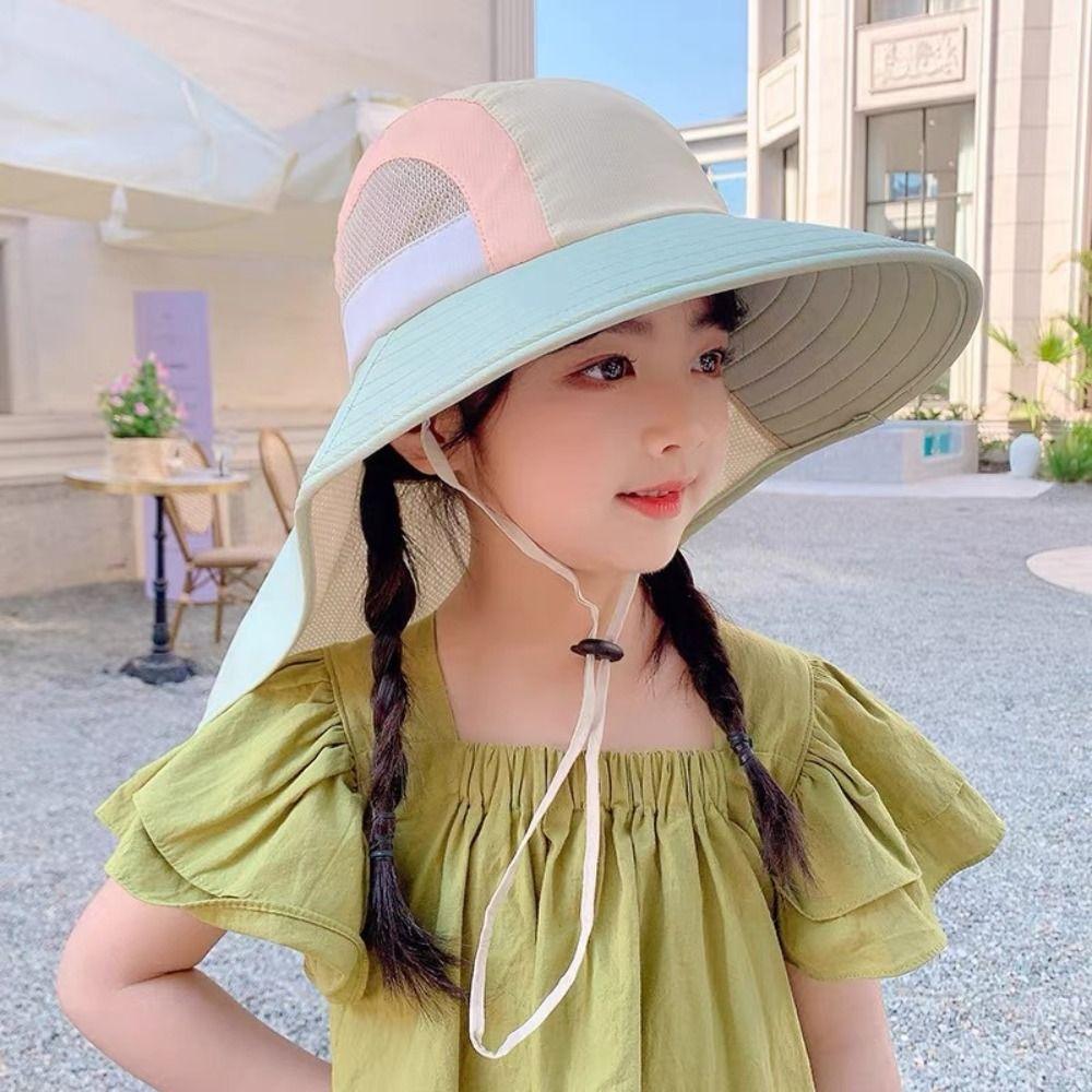 UV Protection Baby Fisherman Cap Sunscreen Wide Brim Bucket Hat Fashion Kids Sun Hat  Girls