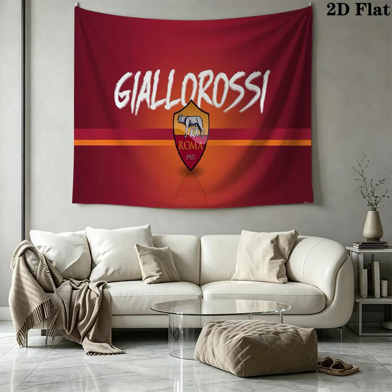 Tenture murale de football AS Roma Esthétique Accrochage mural Couverture en tissu imprimé Tapisseries décoratives pour chambre à coucher Salon Décoration de la maison