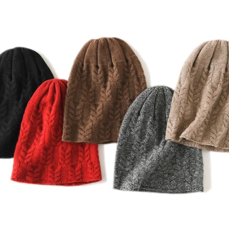 100% Goat Cashmere Knitted Beanies for Women Winter Warm Soft Skullies Hat For Girl Gorros Autumn y2k Fashion Korea Bonnet Cap