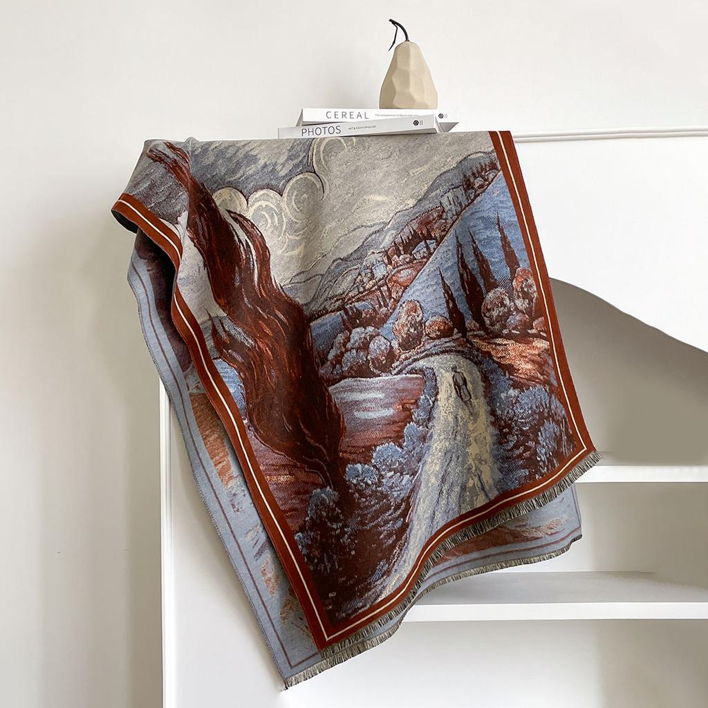 Design Scarves Women Autumn Winter Thicken Scarf Imitation Cashmere Oil Painting Shawl Warm Coldproof Windproof Blanket