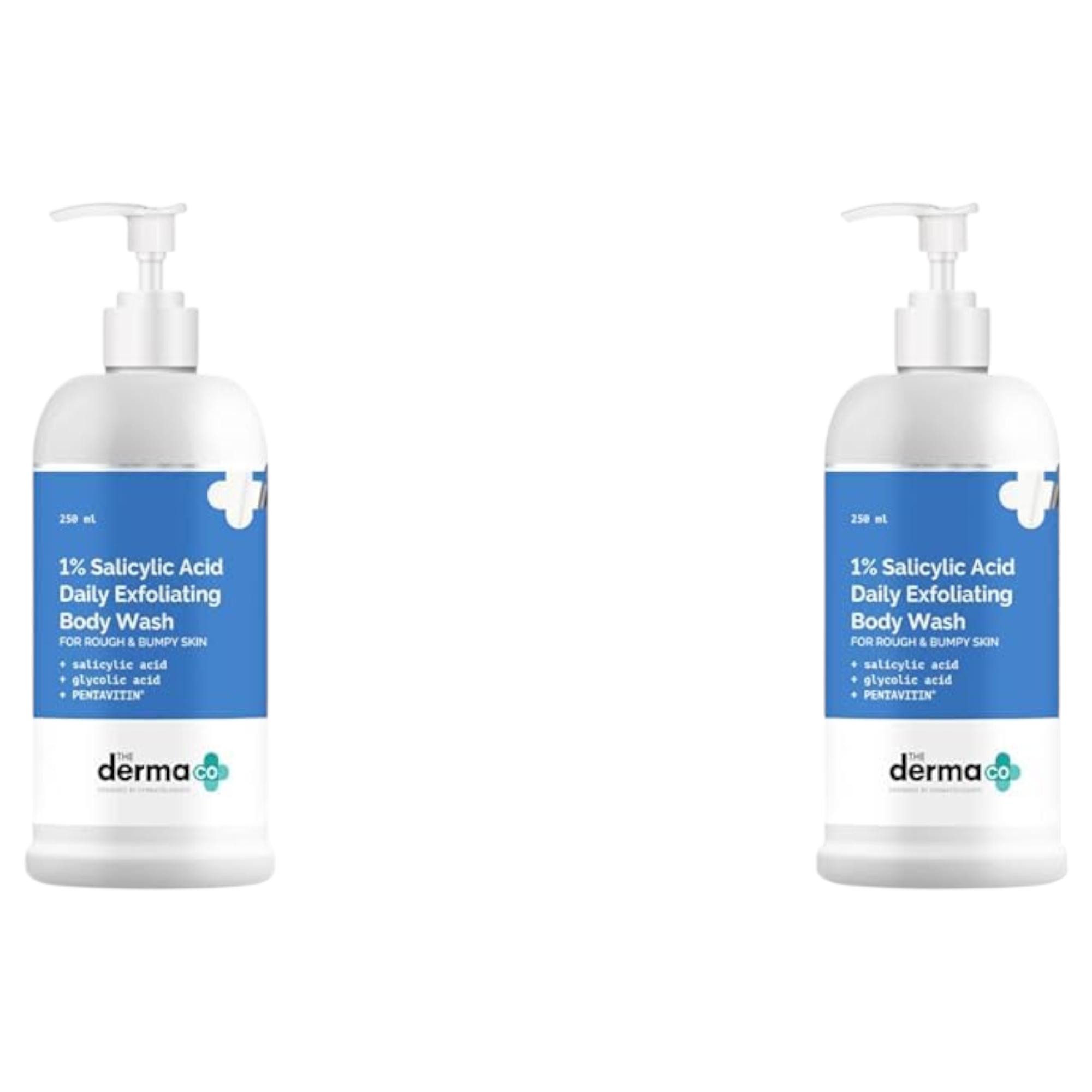 

Derma Co Ежедневный отшелушивающий гель для душа с 1% салициловой кислотой 250 мл Набор из 2 штук Для глубокого очищения Уход за гладкой кожей