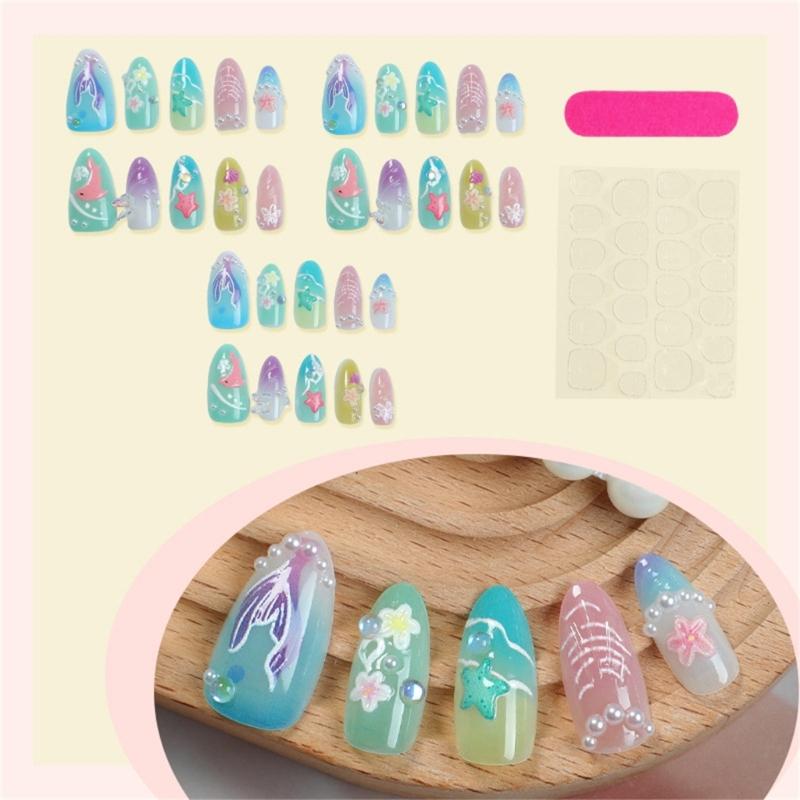 Press on Nail,Fake Nail Stick Glues on Nail Acrylic Nail with Designs Artificial False Nail for DIY Nail Art Designs