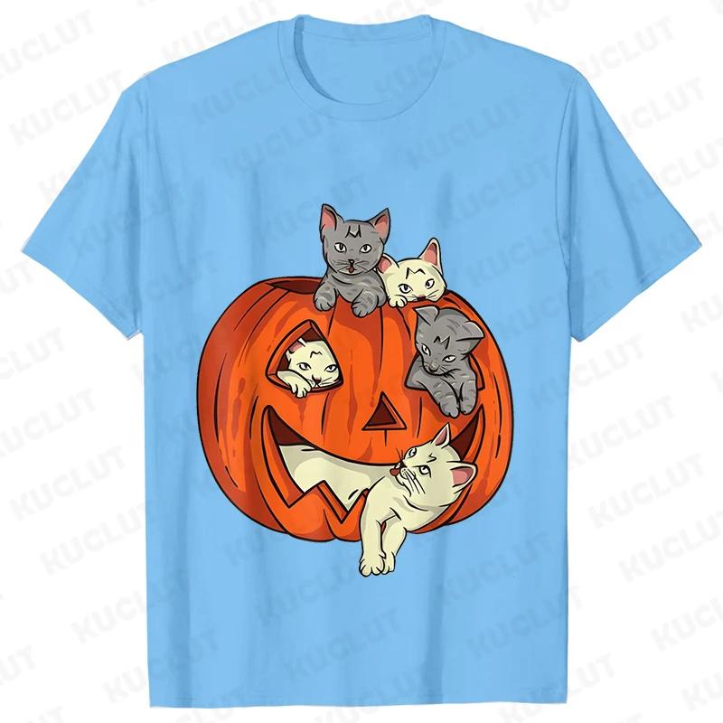 Fashion Halloween Party Tee Shirt Women Clothing Harajuku Designer Cat Pumpkin Halloween Graphic Y2k Tops Short Sleeve Tshirt