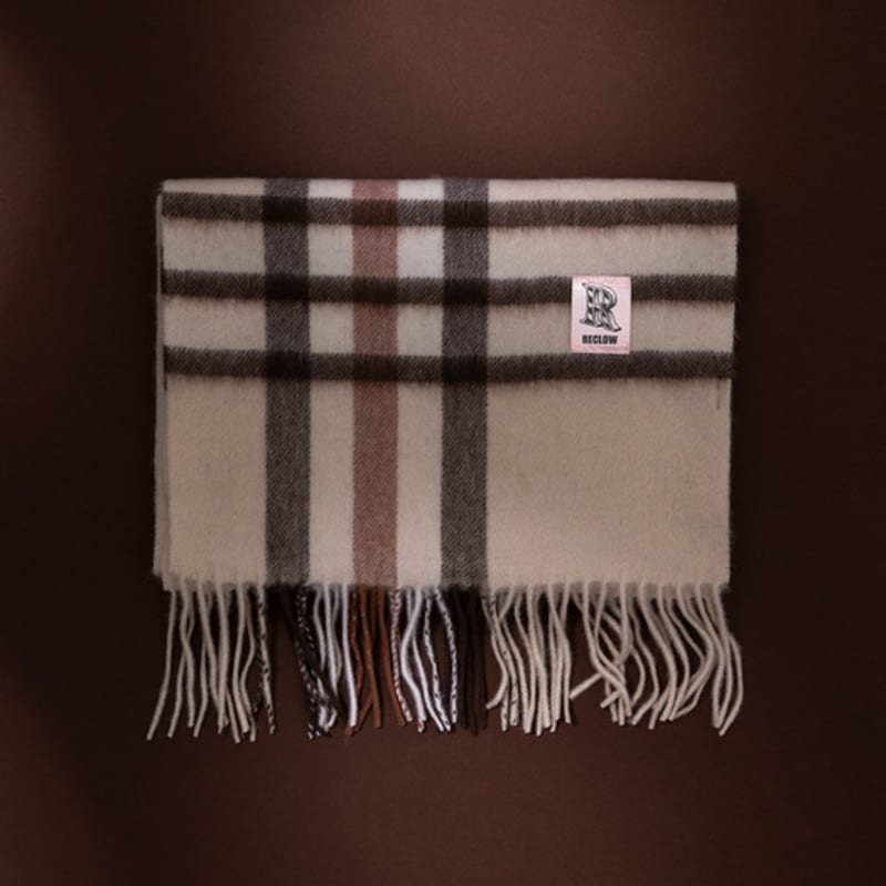 

RECLOW RECLOW LAND 100% Cashmere Line Check Muffler Beige FREE