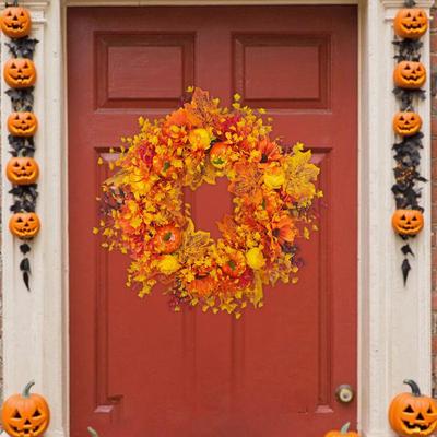 20 Inch Halloween Wreath Orange Decor Autumn Festive Party Supplies Gifts Garland Round for Bedrooms