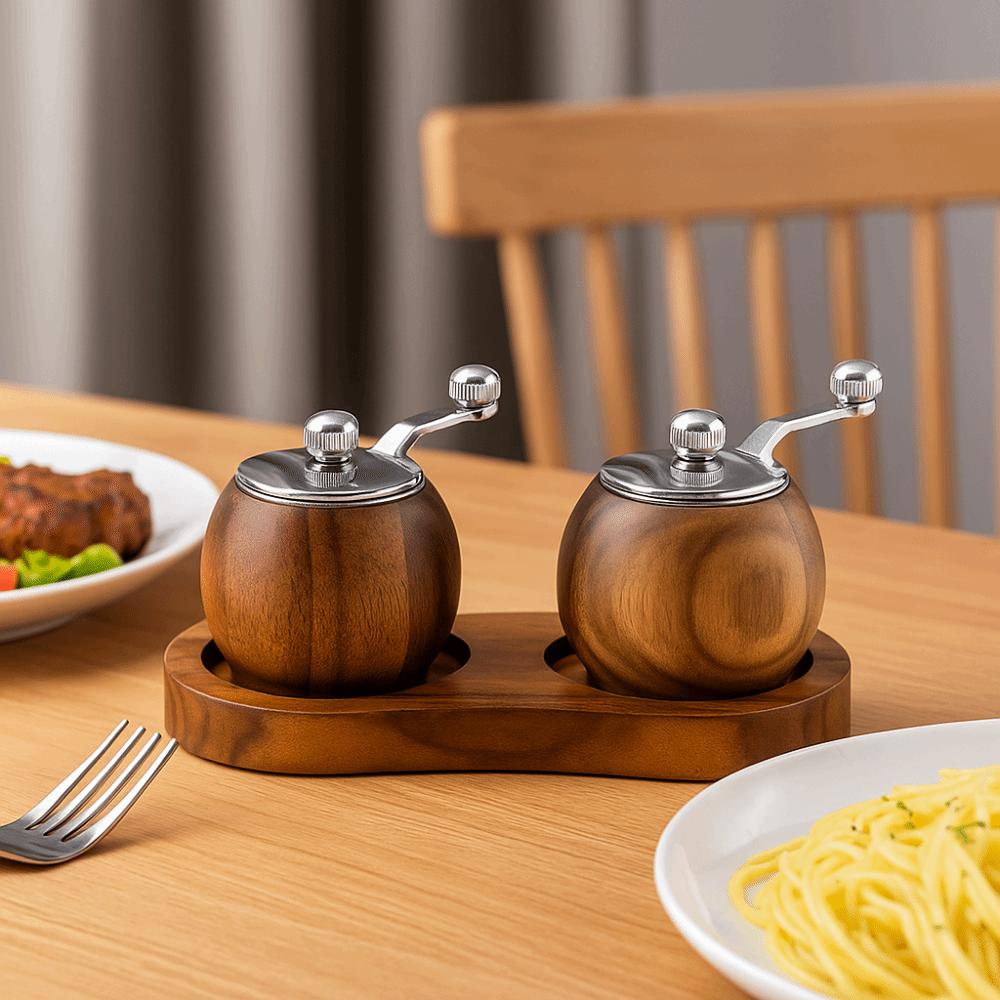Ceramic Grinding Core Spherical Pepper Grinder Wooden Manual Pepper Grinder  for Grilling Frying
