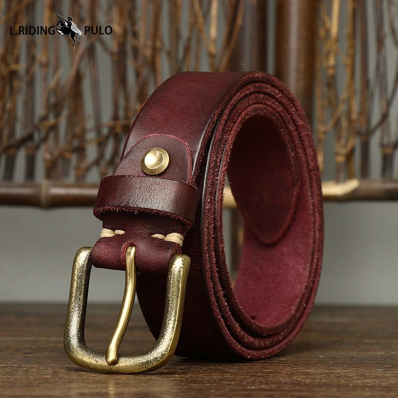 

Кожаный ремень ручной работы Натуральная кожа Пряжка-штифт Верхний слой Чистая коровья кожа Повседневный Ретро ремень 125cm
