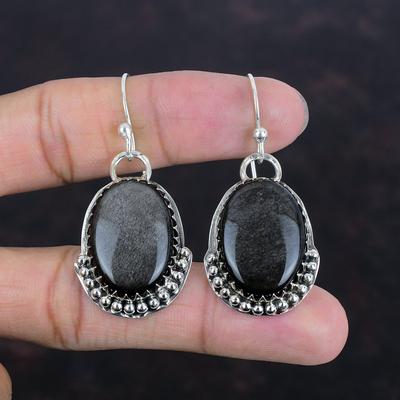 Silver Sheen Obsidian Earring Genuine Gemstone Jewelry Dainty Earring 925 Sterling Silver Earring Handmade Amazing Earrings Gifts For Mother