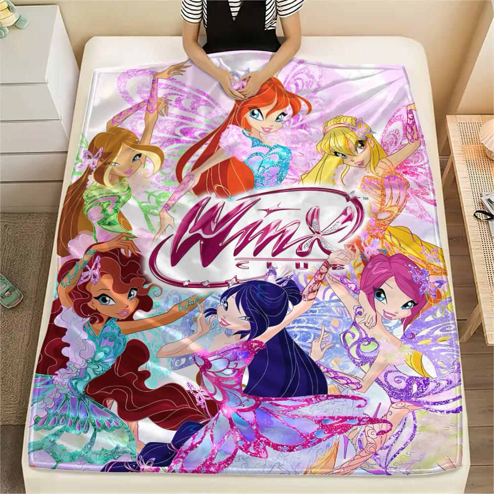 

1 шт. Фланелева ковдра з принтом Winx Club, Висока якість, Для всіх сезонів, Декор для дому, Тепло та затишок, Ідеально для різдвяних подарунків 80cm x 120cm