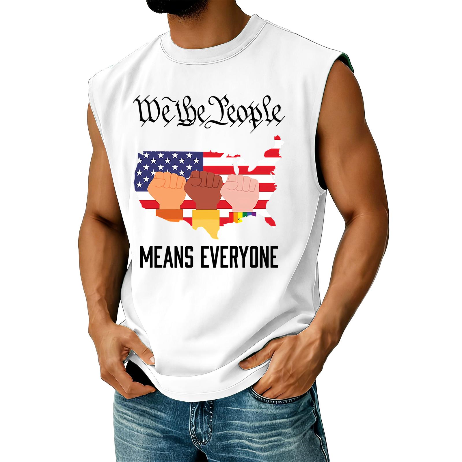 Men s Casual Independence Day Printed Tank Top XXL белый