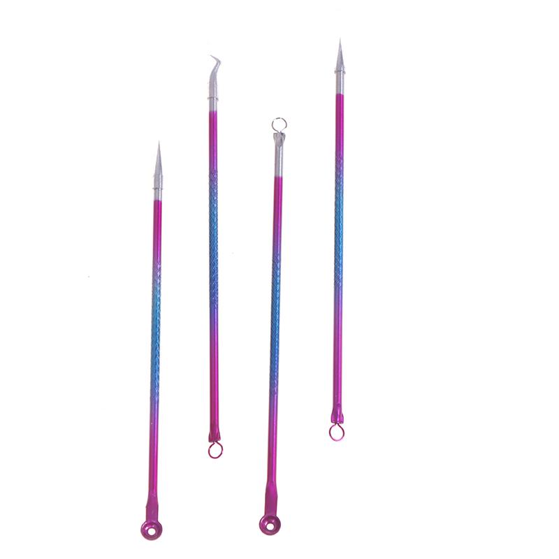 4Pcs Blackhead Facial Acne Pimple Pore Remover Tweezer Curve Extractor Set Kit