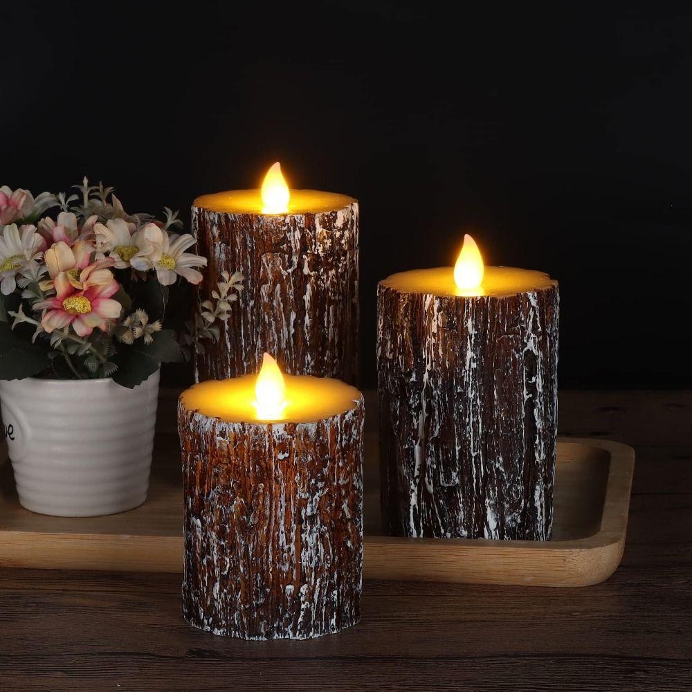 Pine Bark Effect LED Pine Bark Swing Candles Battery Operated Electric Decorative Light  Wedding
