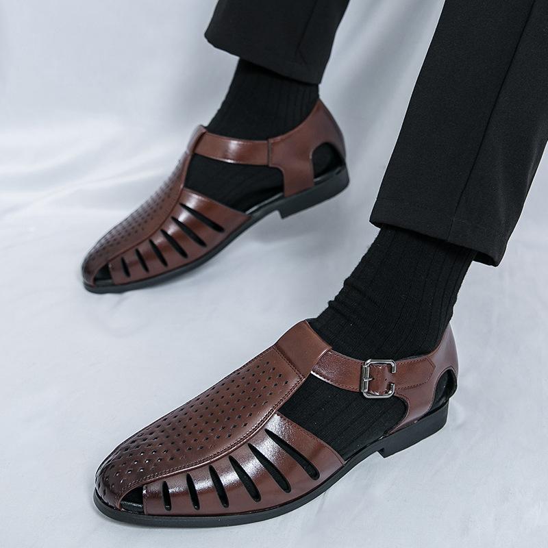 Men's Sandals Large Size Summer New Hollow Leather Shoes Fashion Foreign Trade Men's Trend Casual Leather Sandals Men