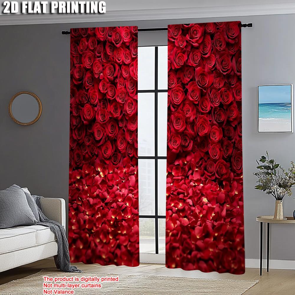 2pcs, Curtains&Drapes 2D Print Red Rose Floral Machine Washable (without Rod) Decorations For Home for Bedroom and Various Room
