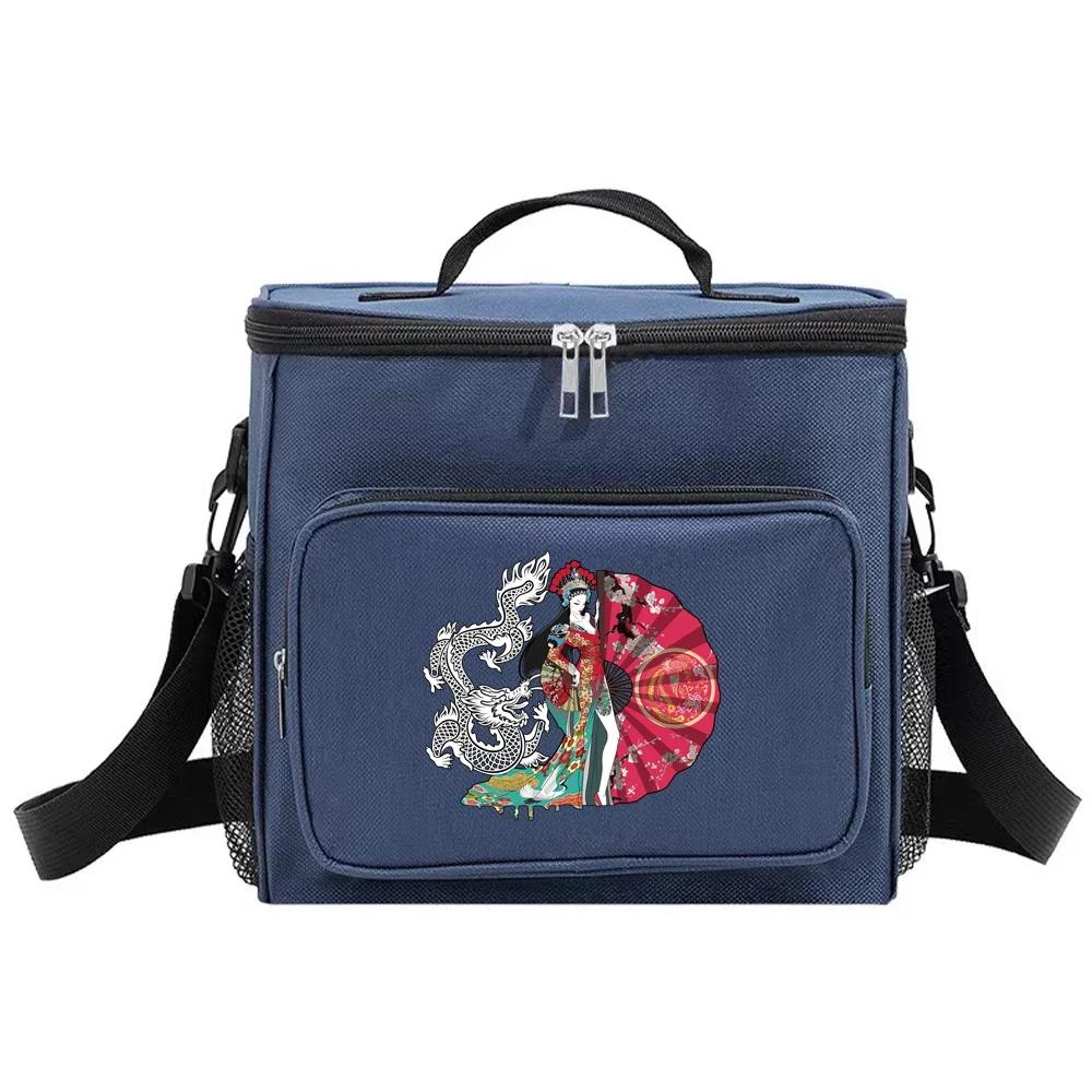 Student LunchBox Portable Cooler Shoulder Lunch Bags Thermal Organizer Handbag Outdoor Camping Storage Boxes Samurai Pattern