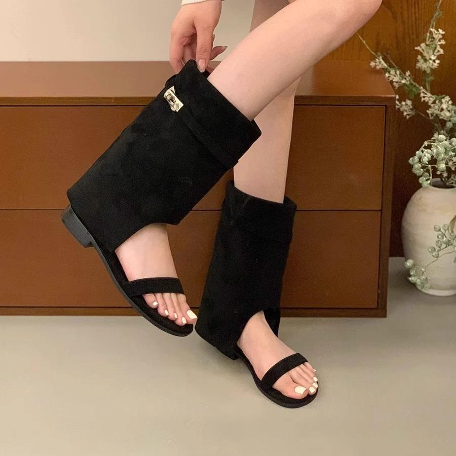 Spice Girls Pants Boots Women's 2025 New Summer Open-toed Western Cowboy Boots Short Pants Roman Sandals