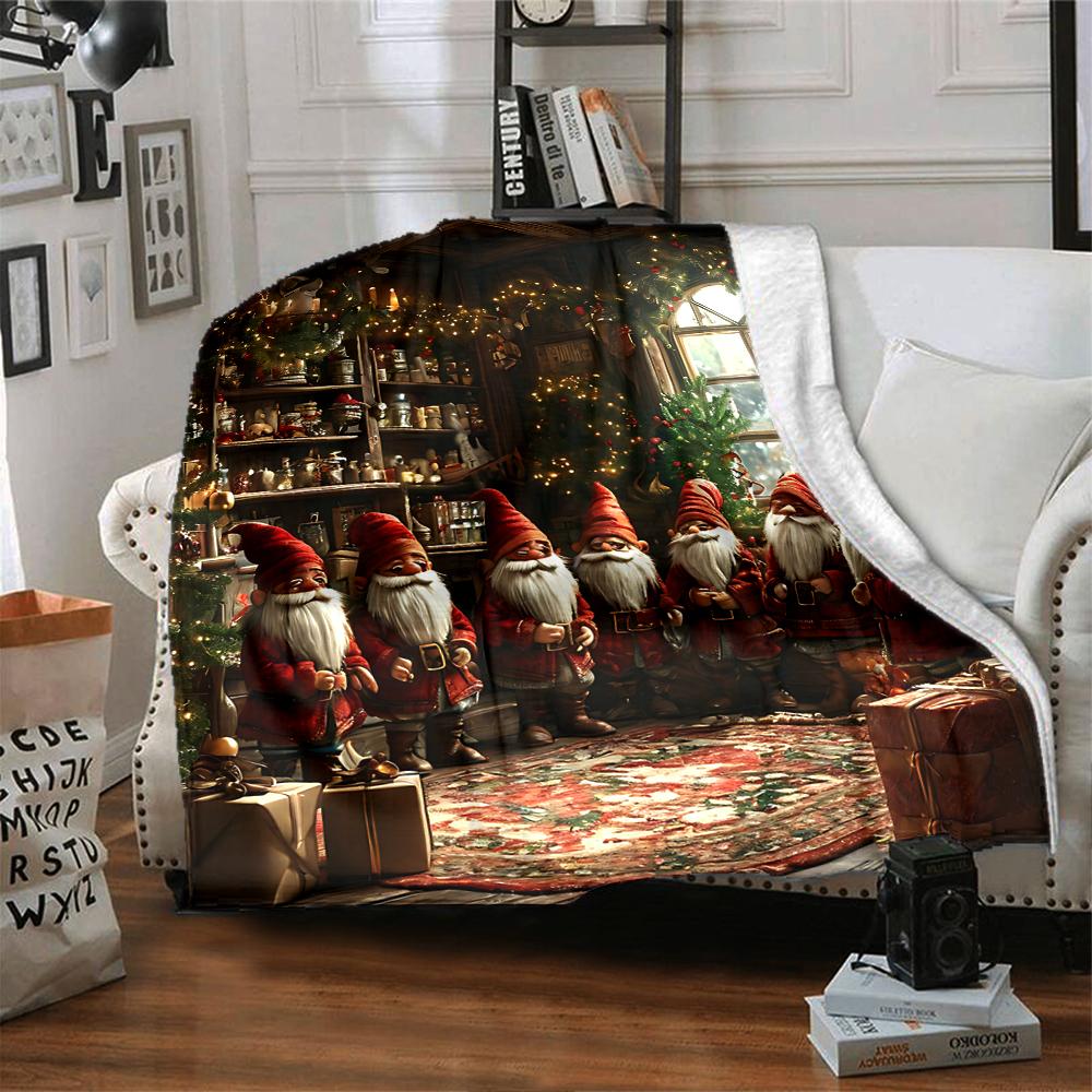 1Pc Christmas Gnome Trio Blanket Soft Throw Blanket For Home Bedroom Bed Sofa Travel Office Solid Christmas Blanket