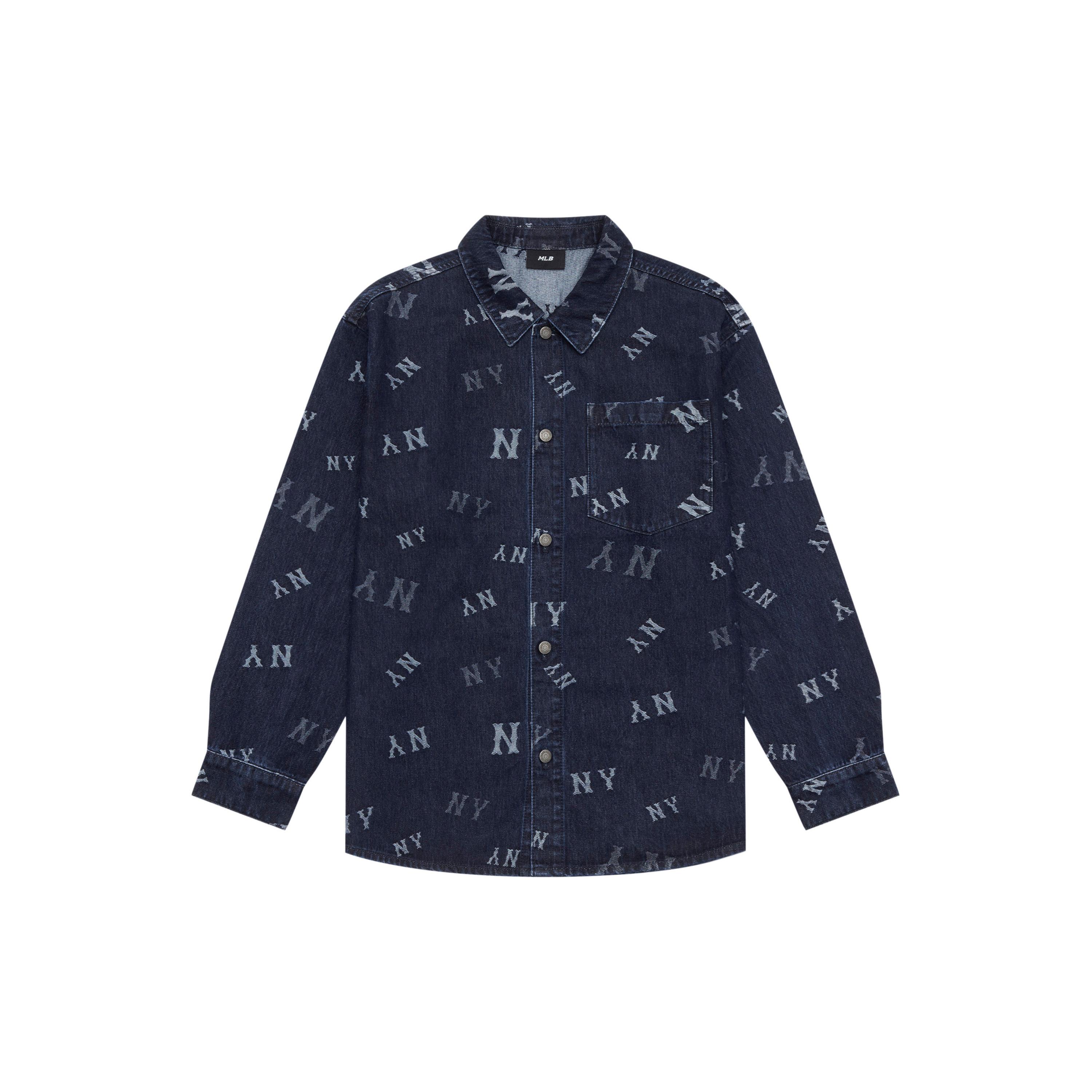 MLB MONOGRAM 24FW Denim Shirt Unisex Dark Marine Blue 3ADRM0244-50NYD XS