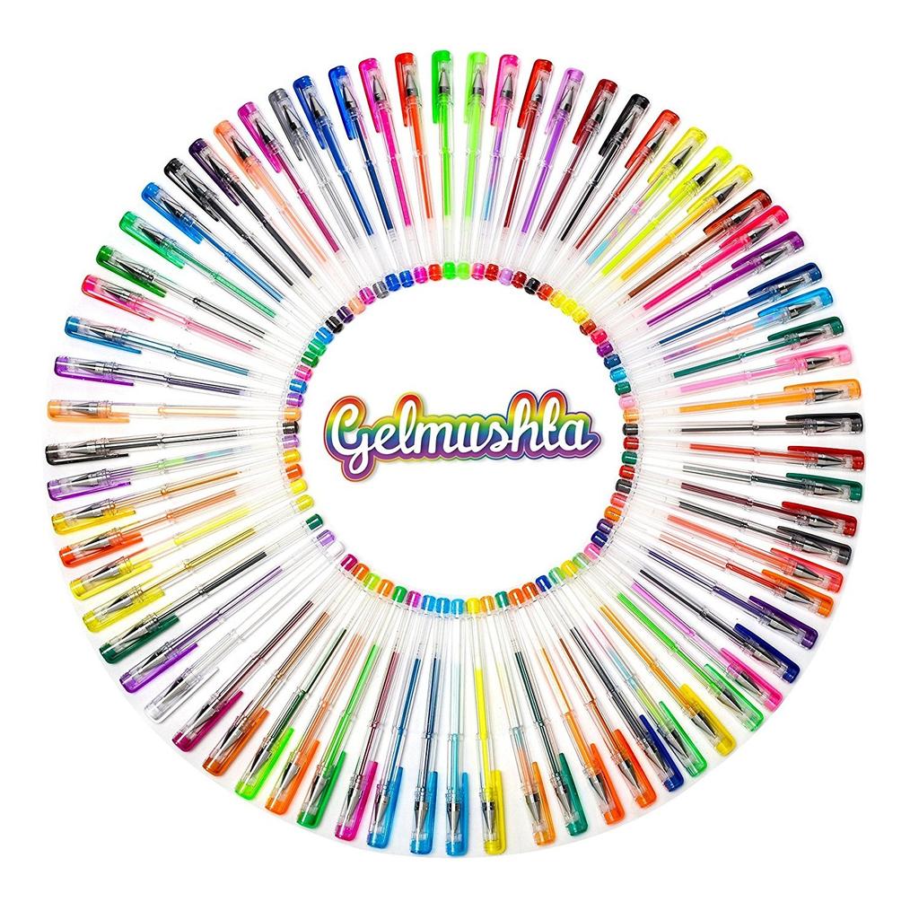 Gelmushta Gelová pera 100 unikátních barev (Žádné duplicity) Sada pro omalovánky pro dospělé Kreslení s pouzdrem