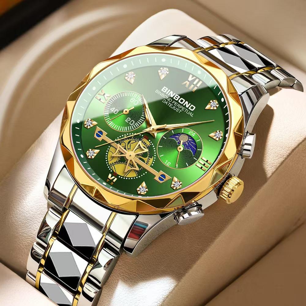 Binbond Latest Luxury Top Brand Men'S Watch Waterproof Luminous Timer Automatic Date Stainless Steel Man Quartz Movement Watch +Box