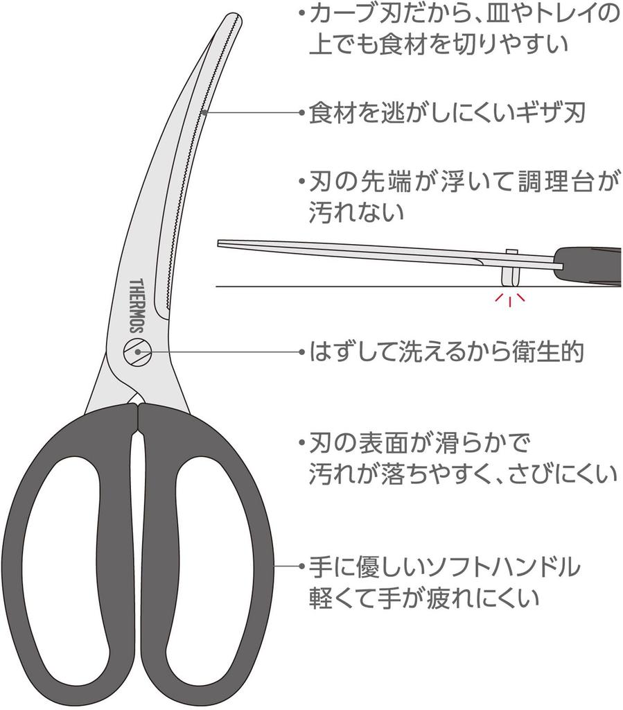 Thermos Kitchen Curved Dishwasher Made in Sharp Cutting Floating Easy to BK Scissors, Blade, Black, Disassembly, Safe, Japan, Edge, Blades, Clean,