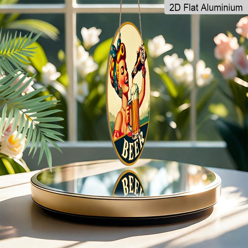 2D Flat Aluminum 7.87 Inch X 7.87 Inch Vintage Woman Pouring Beer Style Wall Hanging. Suitable for Bars, Living Rooms, Home Cellars, Kitchens