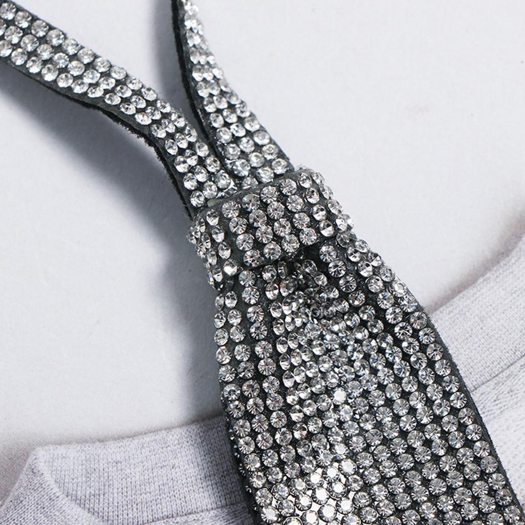 Unique Double Layer Rhinestones Tie Necklace Uniform Suit Tie Sexy Tie Encrusted Rhinestones Long Necklace