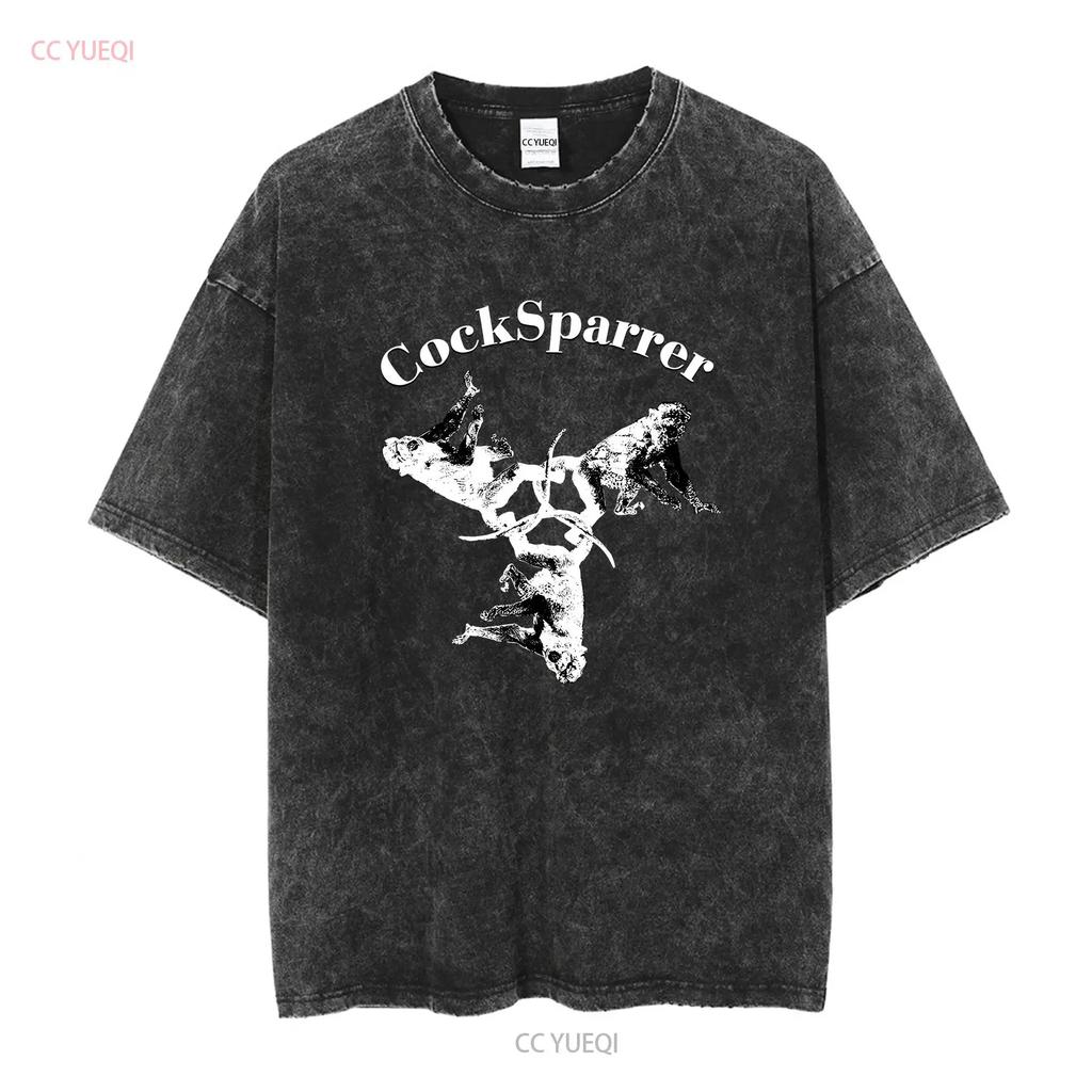 COCK SPARRER ZWEI AFFEN NEUES SCHWARZES T-SHIRT lang- oder kurzärmlig Vintage Gewaschene Streetwear Atmungsaktiv Leicht dehnbar Unisex
