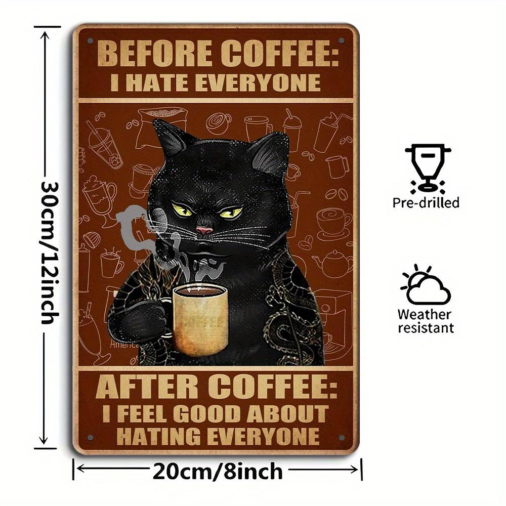 Vintage Coffee Cat Sign - Humorous 8x12 Inch Retro Kitchen Decor for Feline Fans