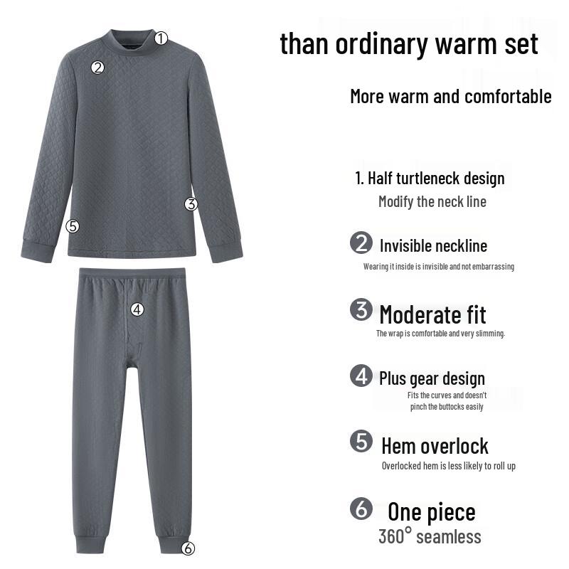 Yiershuang Men's 100% Cotton 3-Layer Thick Thermal Set