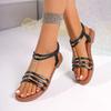 Módní tanga ležérní ploché sandály pro ženy, velké velikosti, dámské boty, nový styl, pletené nohavice s elastickým páskem, římské plážové boty