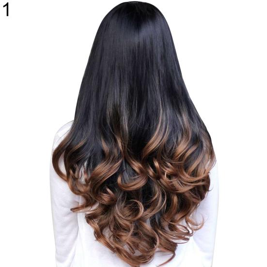 Ženy Big Wave Dlouhé Kudrnaté vlnité Gradient Color Ombre Tříčtvrtinová paruka na celé vlasy