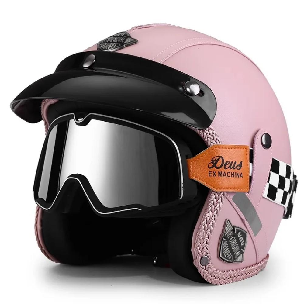 Vintage Semi Open Motorcycle Helmet Motocross Motorcycle Accessories 3/4 Motorcycle Helmet Open Face Men Women Cycling Goggles