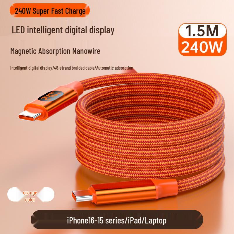 100W Magnetisches USB-C-Kabel Kompatibel mit Apple, 48-adrige Aluminiumlegierung für Autos