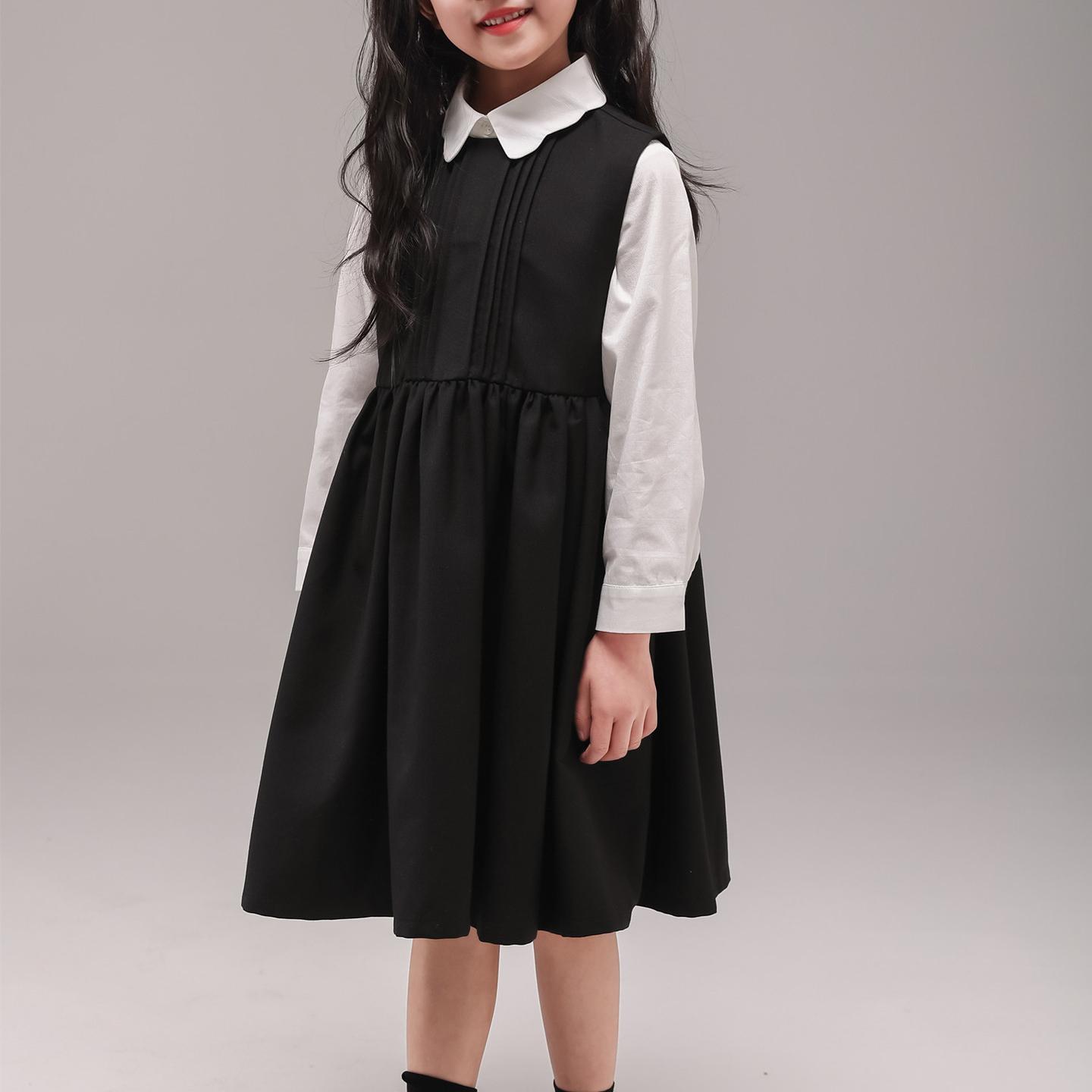 

Осенне-зимнее черное платье-жилет без рукавов для девочек, школьное плиссированное платье