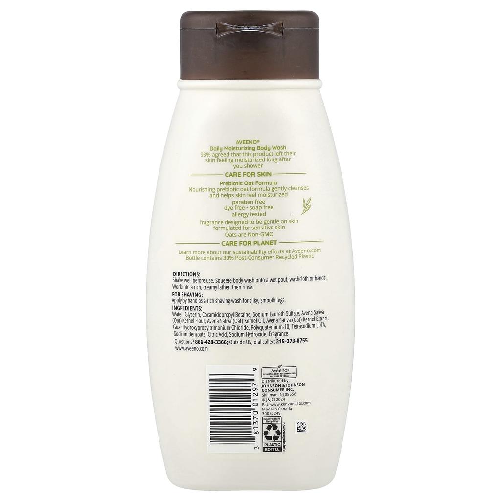 Aveeno Daily Moisturizing Body Wash, Normal to Dry, Sensitive Skin, Gentle Fragrance, 532 ml (18 fl oz)