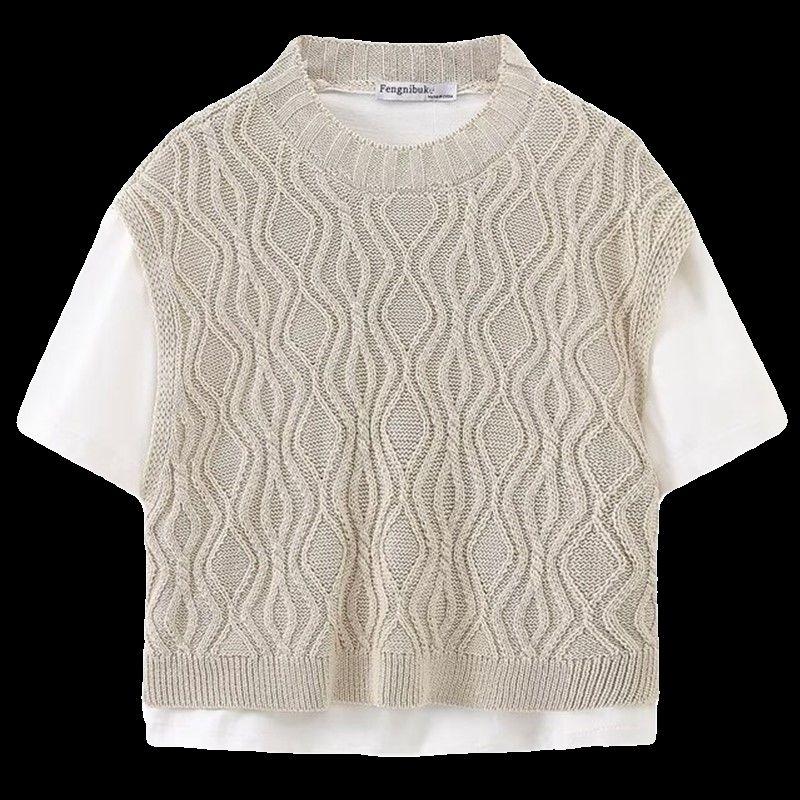 Fashion Style 2024 Summer New Women's Easiest for Match Stylish Warp Knitted Fabric Patchwork T-shirt 1131342 712