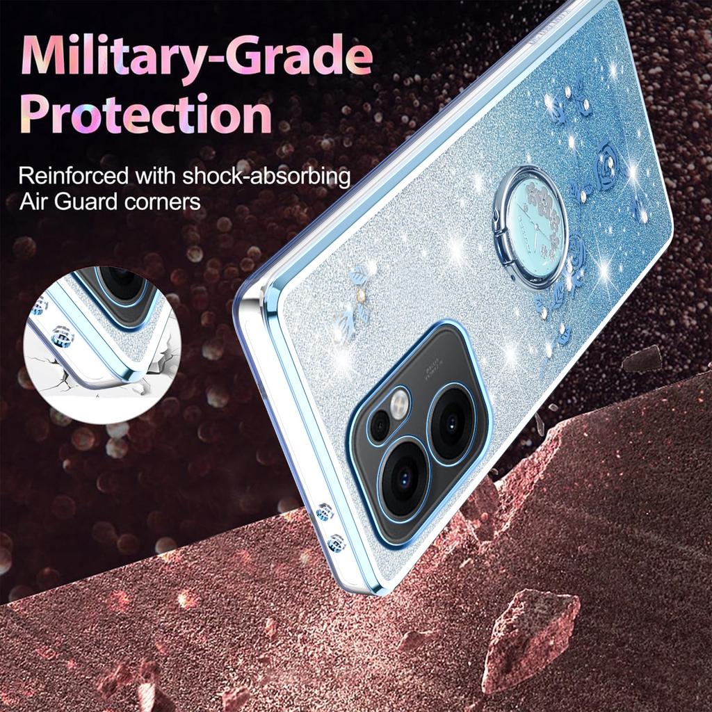 KADEM For Oppo Reno13 F 5G (Reno 13 FS 5G)/4G Case Ring Kickstand TPU Flowers Phone Cover Gradient Glitter