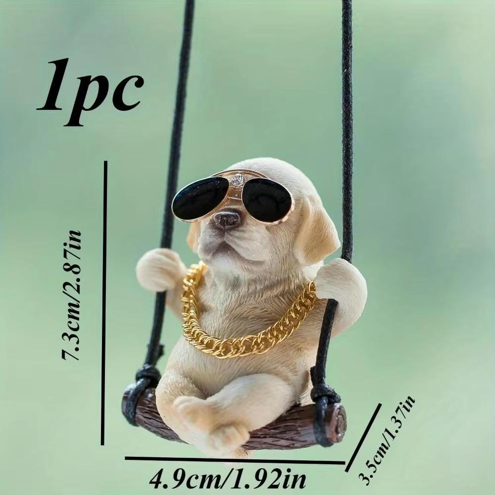 

[Vibrant Labrador Retriever] Vibrant resin Labrador puppy, wearing glasses and a gold chain | Swinging on a rope, hanging decora (yellow,1pc) жёлтый