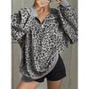 Fall/Winter New Style Women's Leopard Print Loose Fit Sport Shirt with Collar Sweater