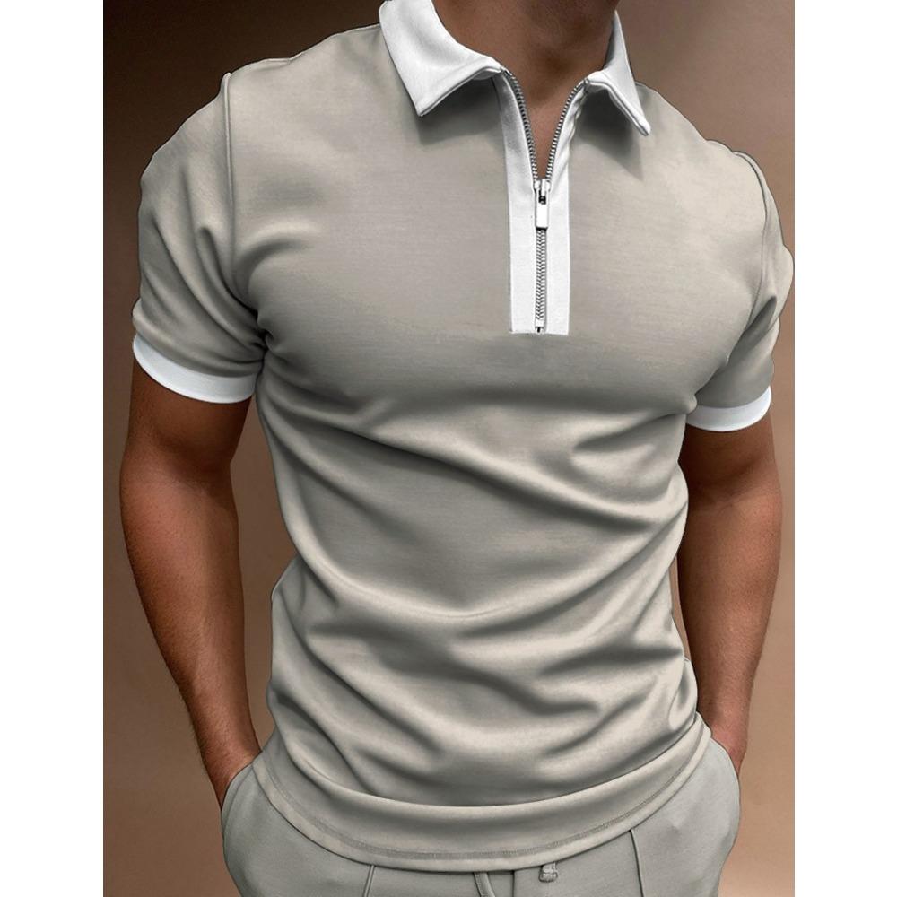 Summer Men's Casual Fashion Zipper Polos Digital Printed Stripe Plaid Pattern Mens Polo Shirts with Short Sleeve Men Clothing