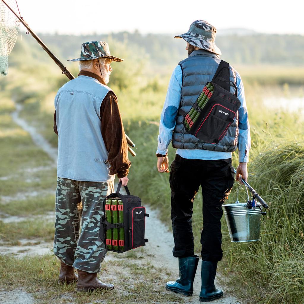 Goture Fishing Backpack with 3 Tackle 900D Oxford Single Shoulder Fishing Bag with Rod Carp Tackle Durable Oxford Camping Bright Pink and Black Boxes,