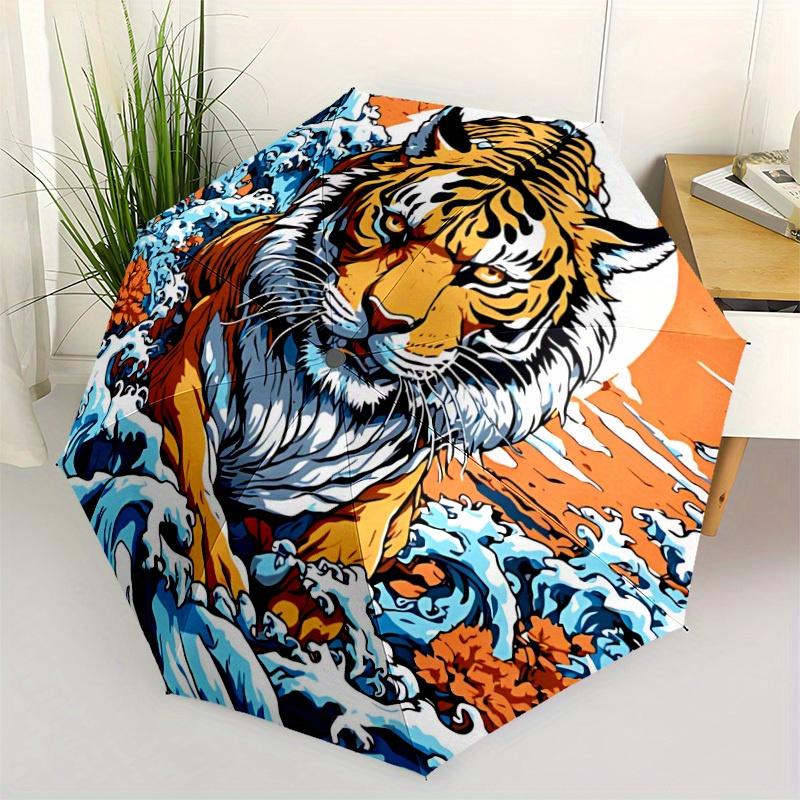 1pc Tiger Wave Automatic Opening/closing umbrella, Reinforced 8-Rib Construction, Compact Travel Umbrella yy250808178