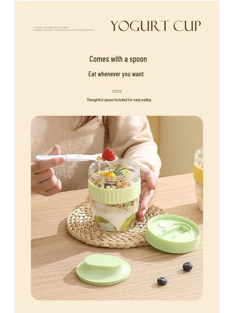 Portable Yogurt & Oatmeal Cup with Lid & Spoon - Perfect for Office & Student Breakfasts