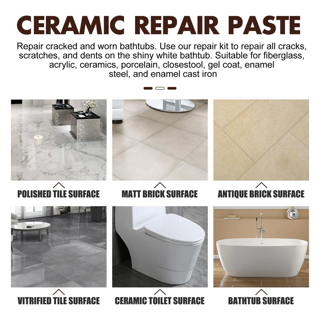Ceramic Tile Repair Paste Fixing Cracks Scratches and Holes in Bathroom Floor Bathtub Toilet Sink Restoration DIY Home
