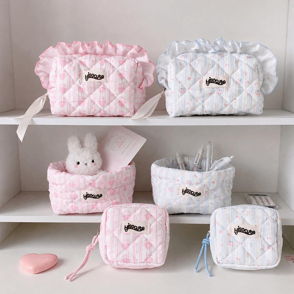 Quilted Fabric Desktop Storage Basket Large Capacity Fabric Storage Bin Cosmetics