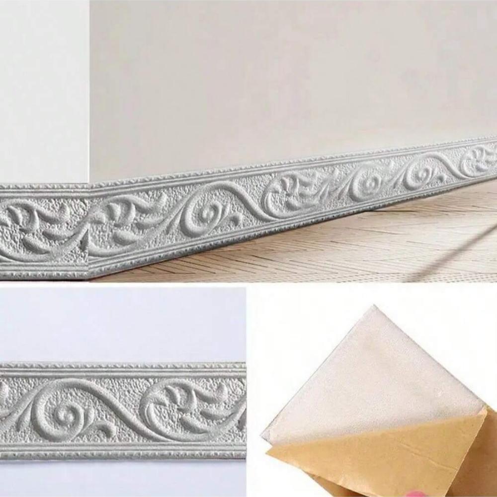 2.3m/90.55in 3D Wall Trim Line Skirting Border Self Adhesive Baseboard Wallpaper Wall Sticker For Living Room Home Decoration