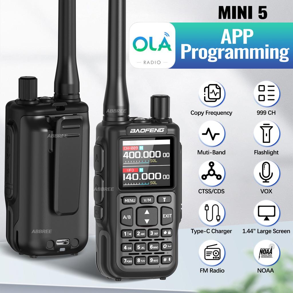 BAOFENG MINI 5 Walkie Talkie 2200mAh Bluetooth Programming Dual PTT Wireless Copy Frequency Multi Band New UV 5R Mini Ham Radio