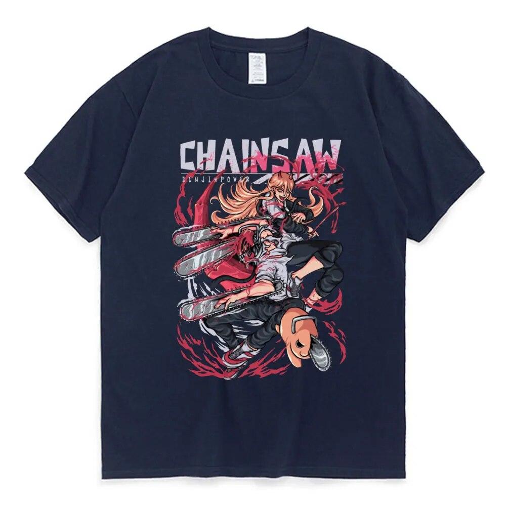 Japanische Anime Kettensäge Unisex T-Shirt Unisexga Makima Power Denji Pochita Grafikdruck T-Shirts Unisex Damen Baumwolle Casual T-Shirts